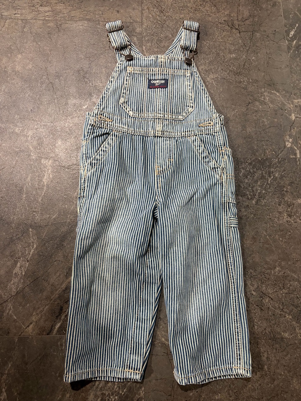 OshKosh B'gosh Striped Denim Overall One-Piece 12-18M Blue White Pockets